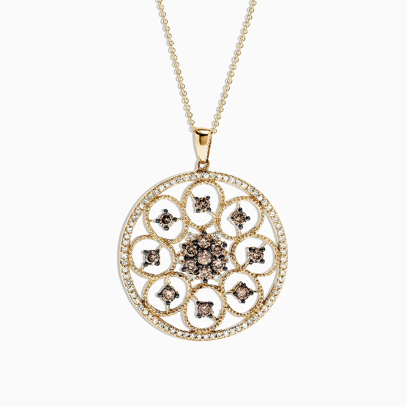 14K Yellow Gold Espresso and White Diamond Pendant, 1.43 TCW