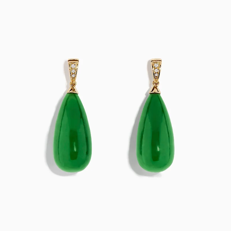 14K Yellow Gold Green Jade and Diamond Drop Earrings