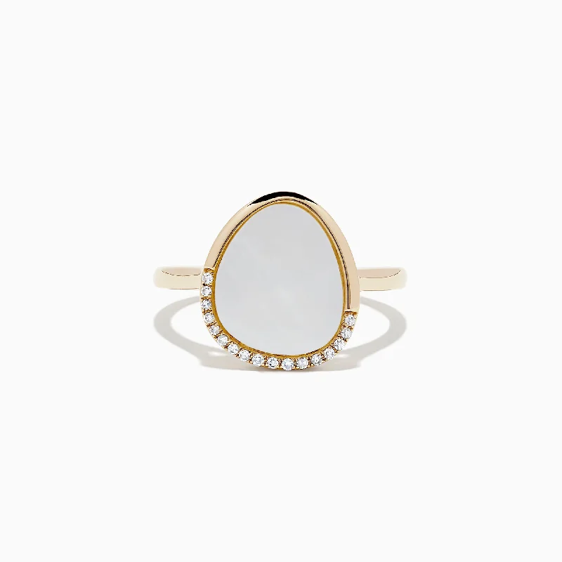 14K Yellow Gold Mother of Pearl and Diamond Ring, 0.05 TCW