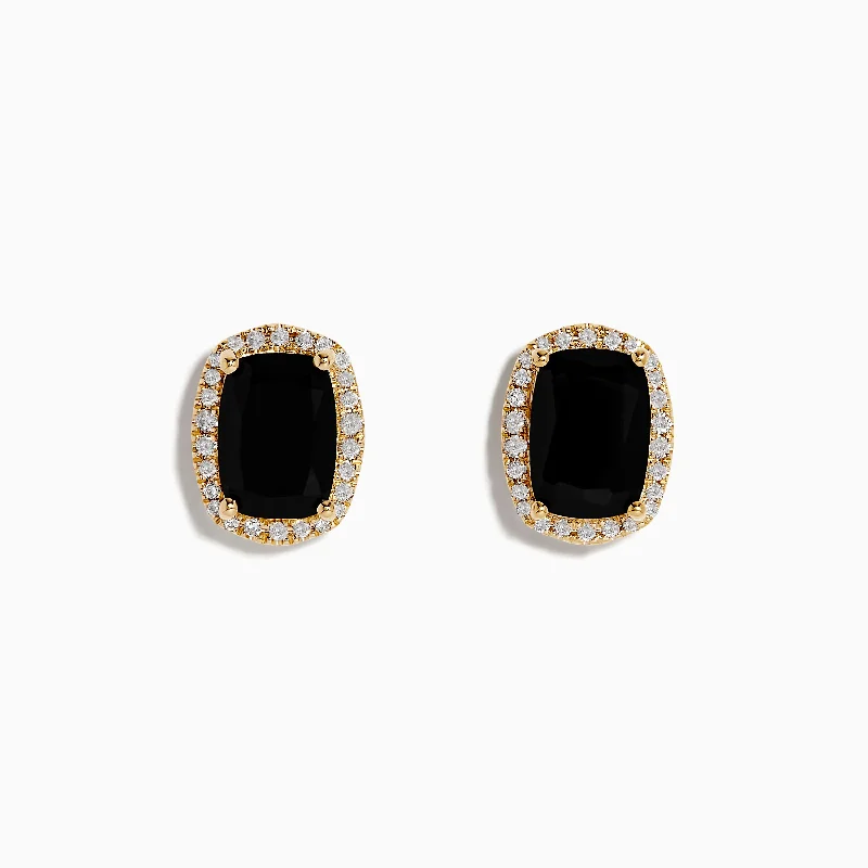 14K Yellow Gold Onyx and Diamond Stud Earrings