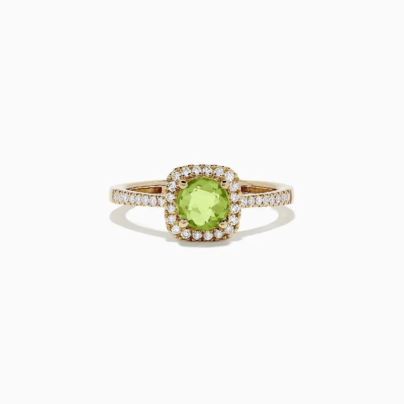 14K Yellow Gold Peridot and Diamond Ring, 1.07 TCW