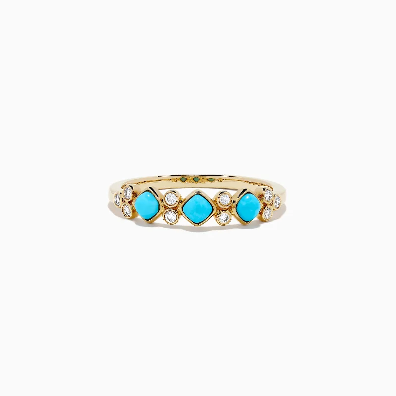 14K Yellow Gold Turquoise and Diamond Ring, 0.39 TCW