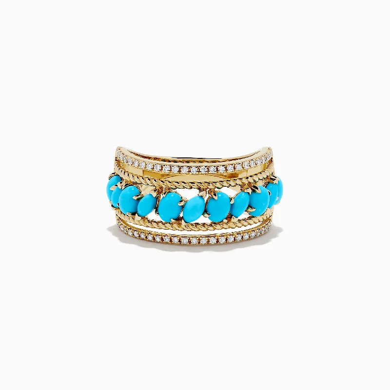 14K Yellow Gold Turquoise and Diamond Ring, 1.80 TCW