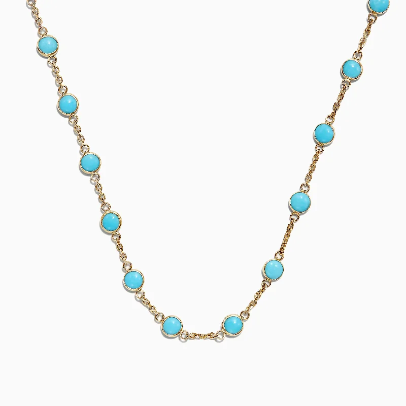 14K Yellow Gold Turquoise Necklace, 7.75 TCW