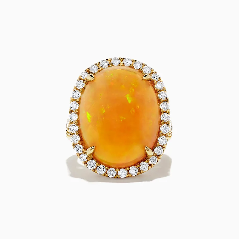 18K Yellow Gold Opal and Diamond Cocktail Ring, 15.85 TCW