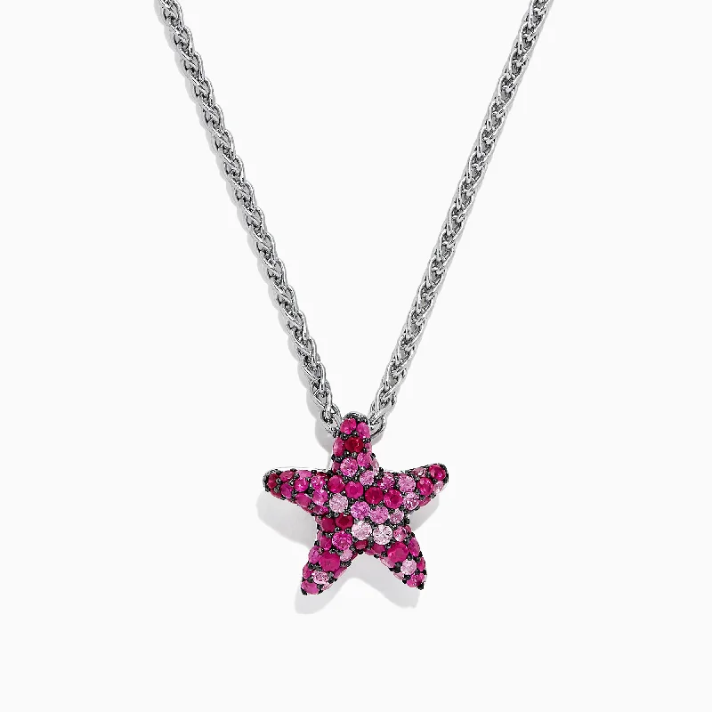 925 Sterling Silver Pink Sapphire Splash Starfish Pendant, 2.82 TCW