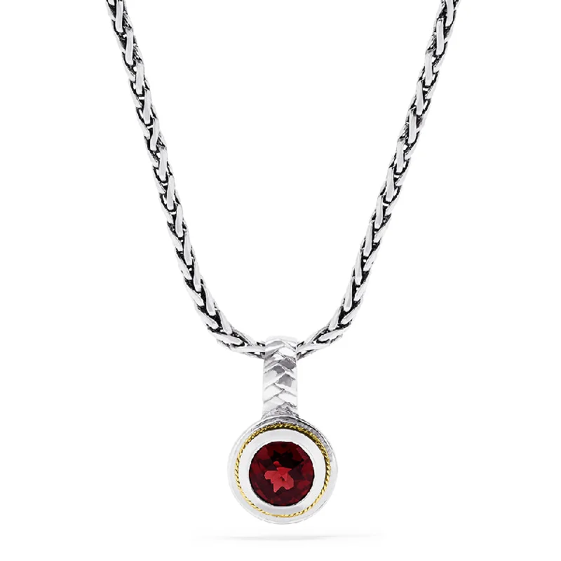 925 Sterling Silver & 18K Gold Accented Garnet Pendant, 0.20 TCW