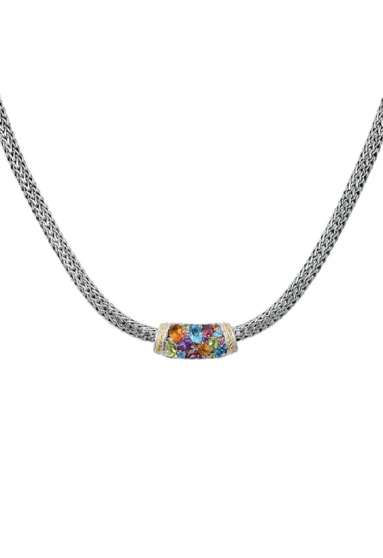 925 Sterling Silver & 18K Gold Multi Gemstone Necklace, 4.20 TCW