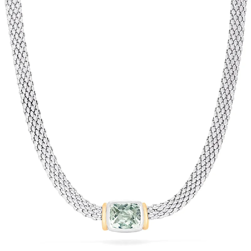 925 Sterling Silver and 18K Gold Green Amethyst Necklace, 4.70 TCW