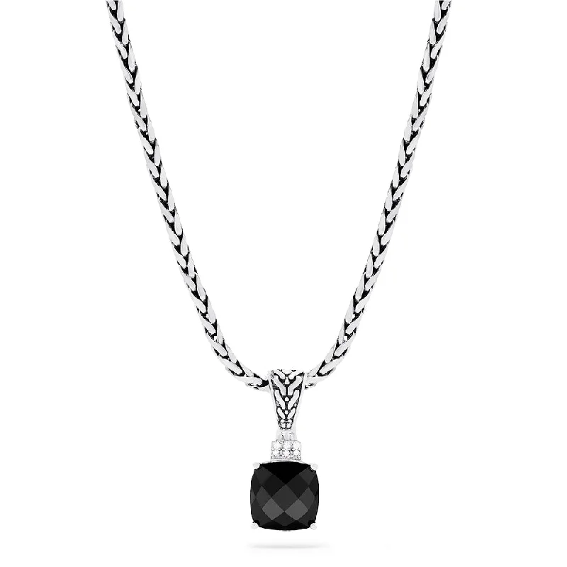 925 Sterling Silver Onyx and Diamond Pendant, 4.93 TCW