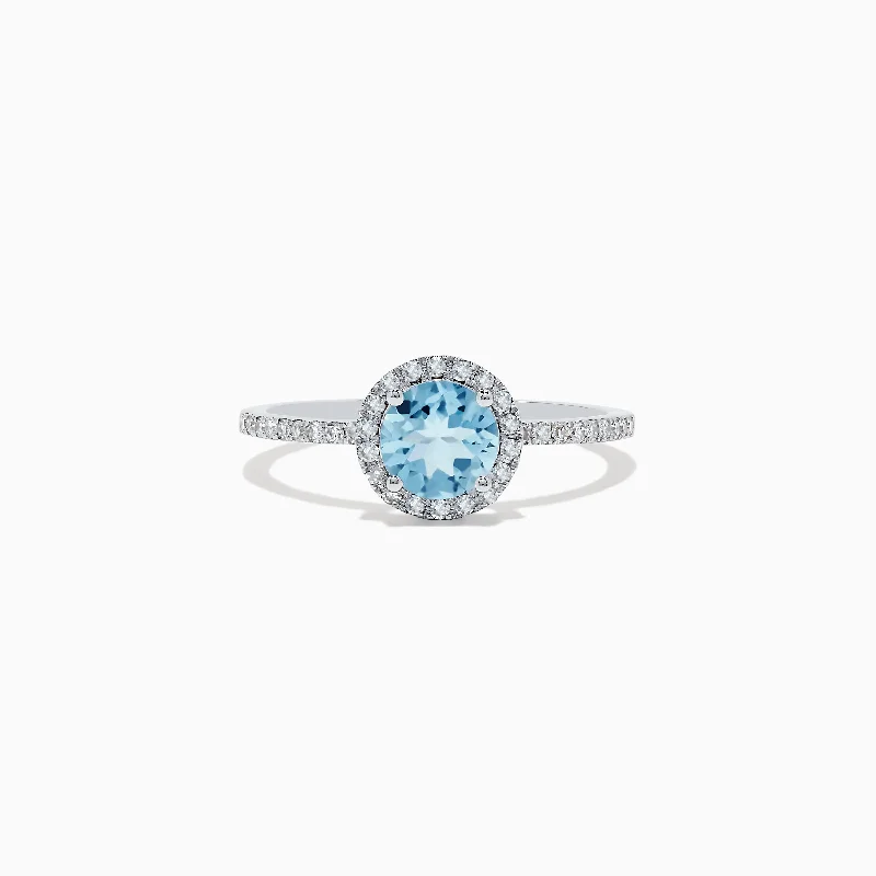 Aquarius 14K White Gold Aquamarine and Diamond Ring, 0.97 TCW