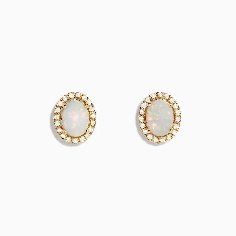 Aurora 14K Yellow Gold Opal and Diamond Stud Earrings