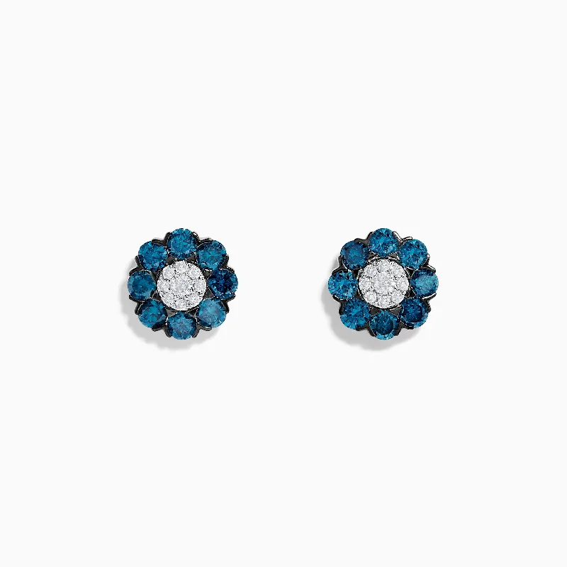 Bella Bleu 14K White Gold Blue and White Diamond Flower Stud Earrings