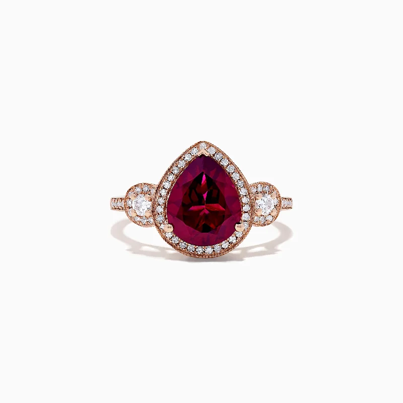 Bordeaux 14K Rose Gold Rhodolite Garnet and Diamond Ring, 3.32 TCW