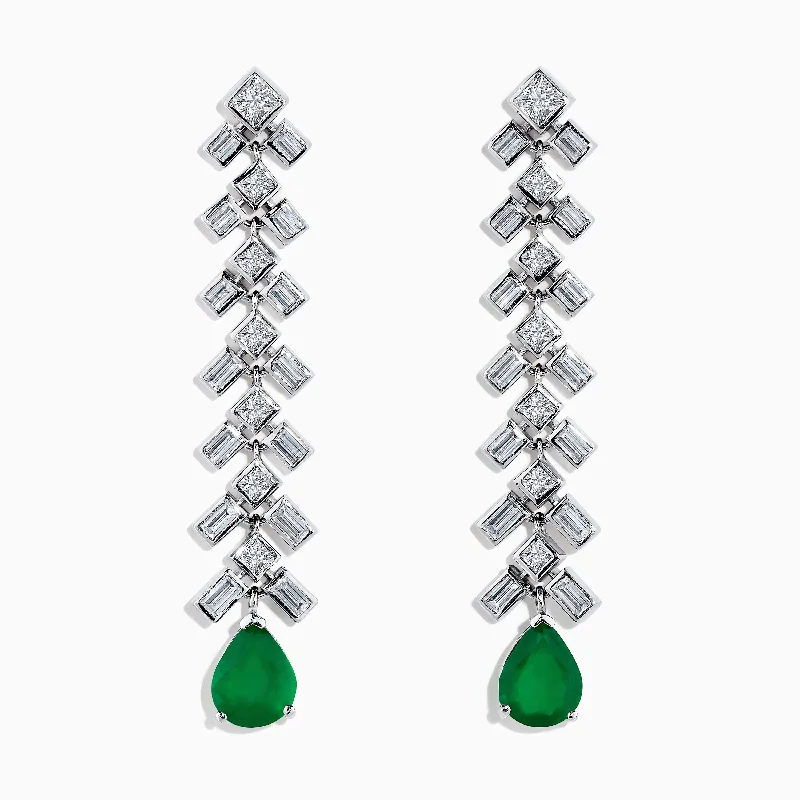 Brasilica 14K White Gold Emerald and Diamond Drop Earrings