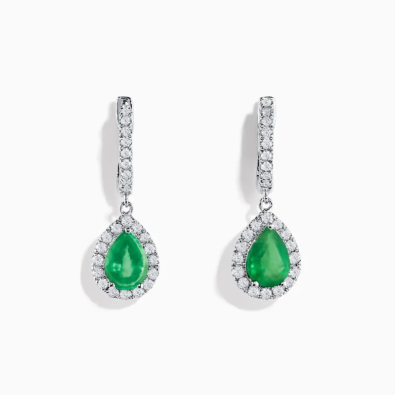 Brasilica 14K White Gold Emerald and Diamond Drop Earrings