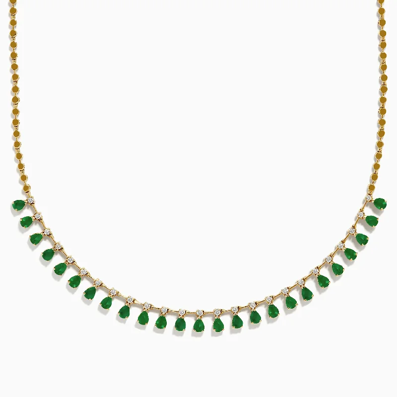 14K Yellow Gold Emerald and Diamond Necklace, 4.05 TCW