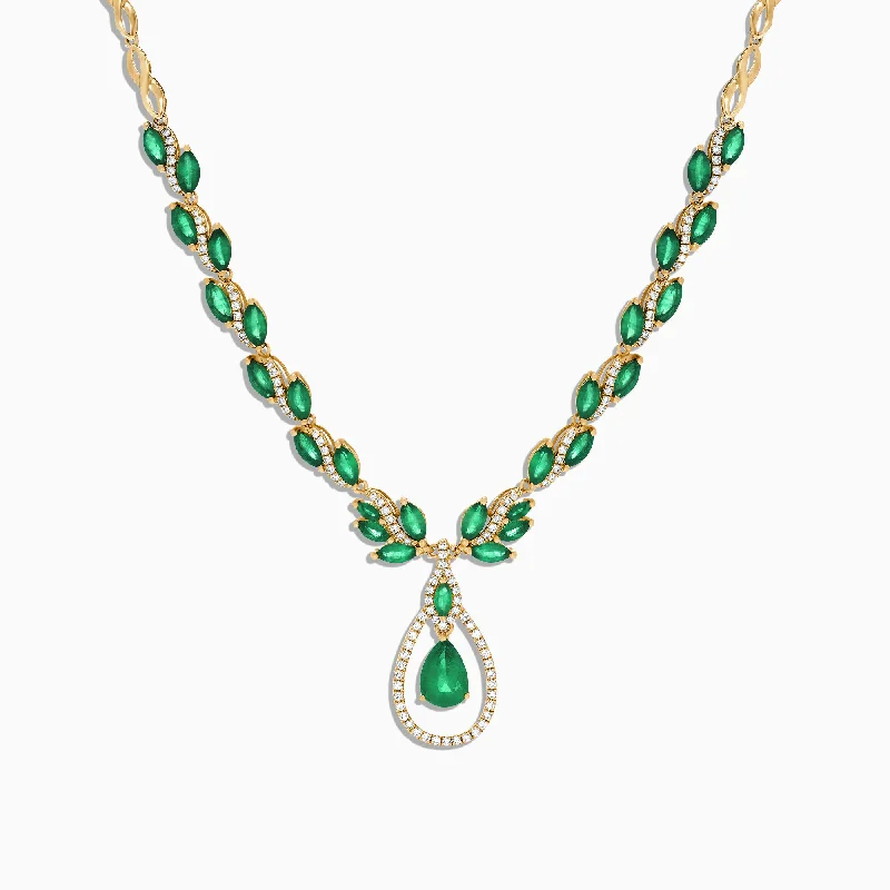 Brasilica 14K Yellow Gold Emerald and Diamond Necklace, 9.74 TCW