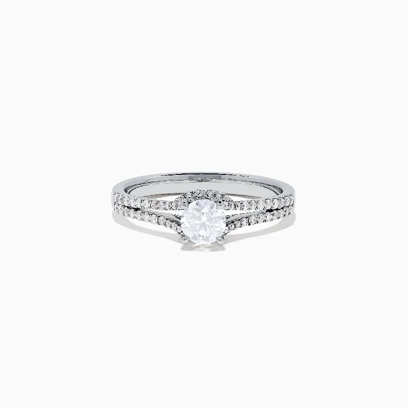 Bridal 18K White Gold Diamond Ring, 0.74 TCW