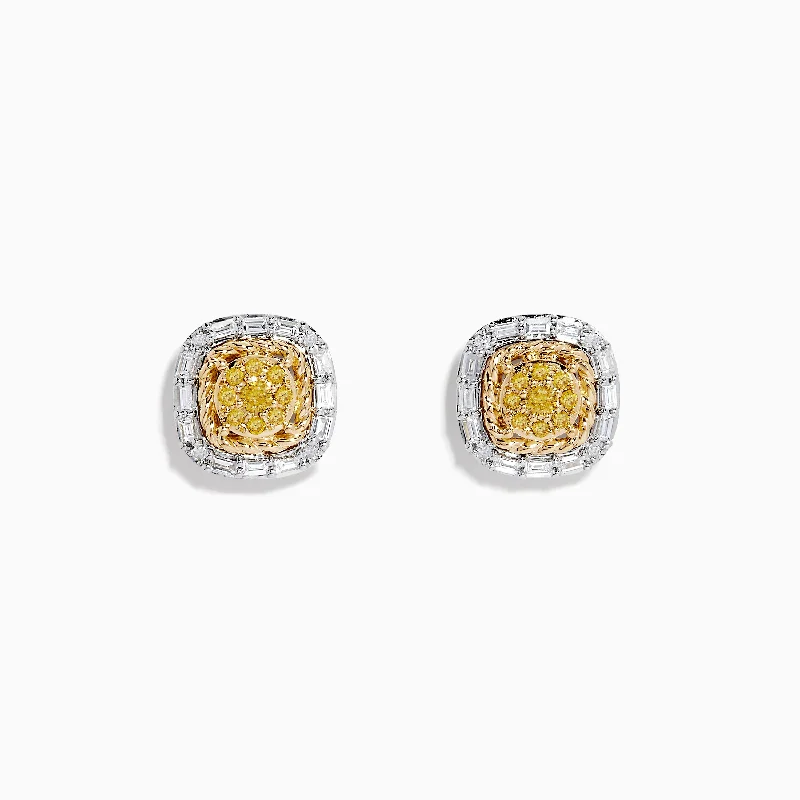 Canare 14K Two-Tone Gold Yellow and White Diamond Stud Earrings