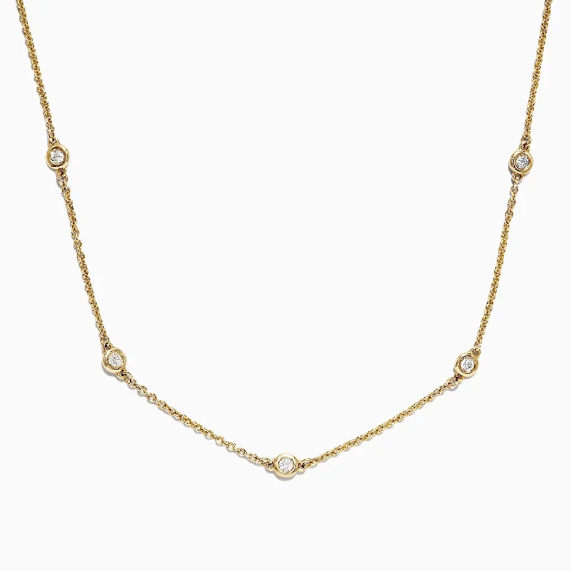 D'Oro 14K Yellow Gold 18" Diamond Station Necklace, 0.21 TCW