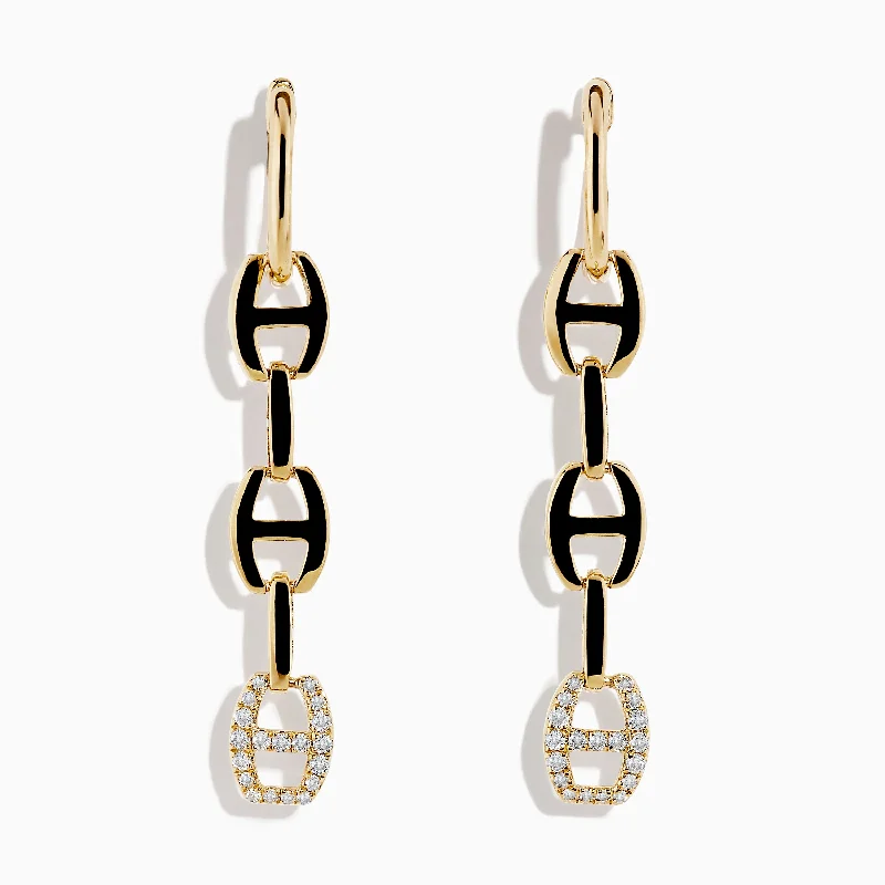 D'Oro 14K Yellow Gold Diamond Anchor Chain Drop Earrings