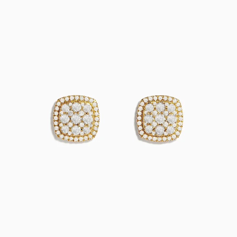 Pave Classica 14K Yellow Gold Square Diamond Stud Earrings 0.97 TCW