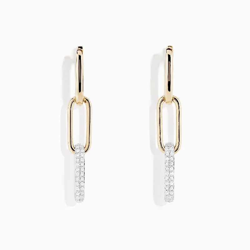 Duo 14K Two Tone Gold Diamond Drop Earrings