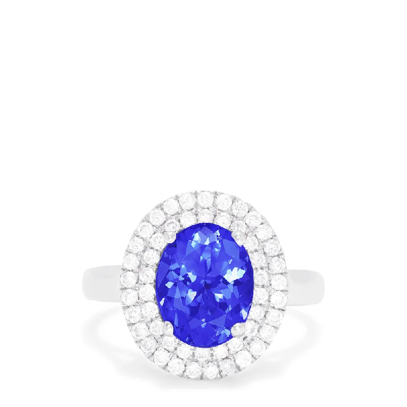 14K White Gold Tanzanite and Diamond Ring, 3.13 TCW