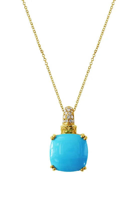 14K Yellow Gold Turquoise and Diamond Pendant, 5.87 TCW