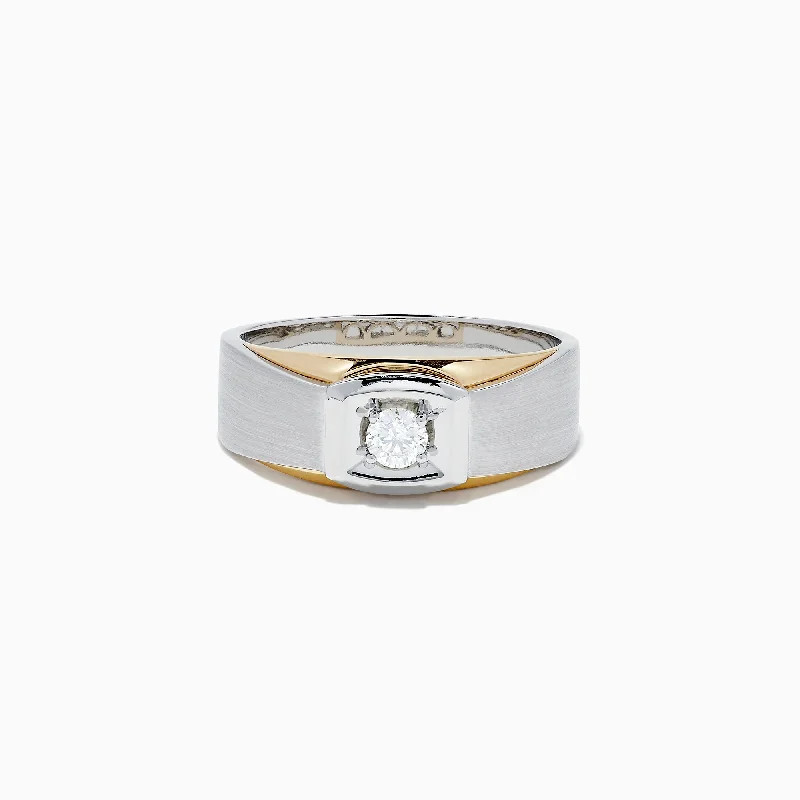 Men's 14K Two Tone Gold Diamond Ring, 0.23 TCW