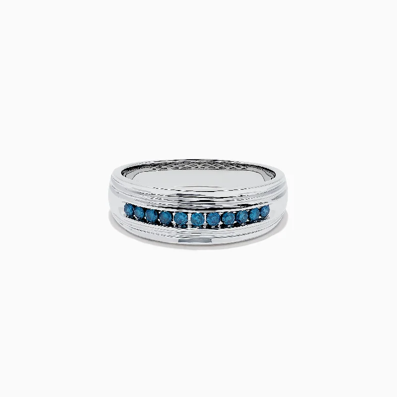 Men's 14K White Gold Blue Diamond Ring, 0.24 TCW