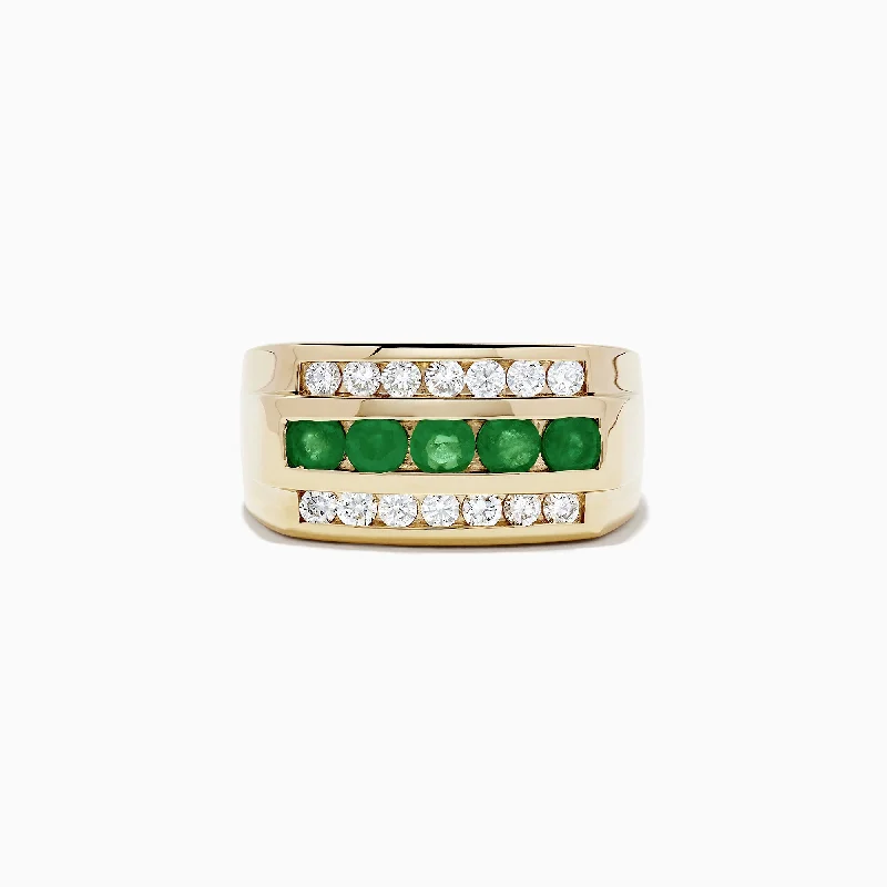 Men's 14K Yellow Gold Emerald and Diamond Ring, 1.78 TCW