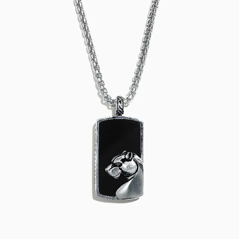 Men's 925 Sterling Silver Onyx Dog Tag Pendant, 28.40 TCW