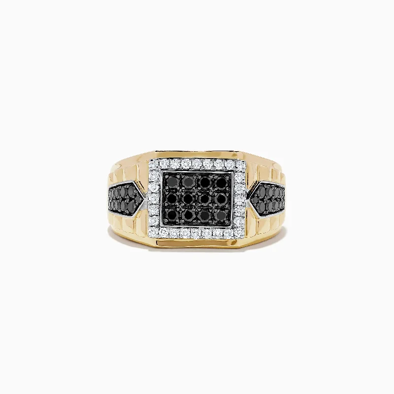 Men's Two Tone Gold Black and White Diamond Ring, 1.00 TCW