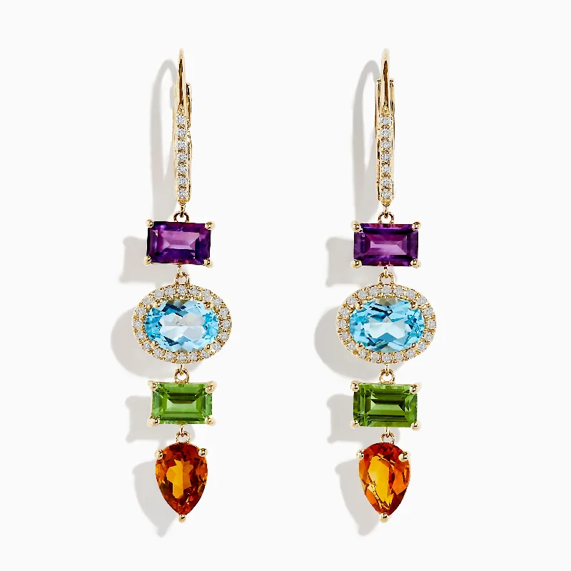 Mosaic 14K Yellow Gold Diamond and Multi Stone Drop Earrings