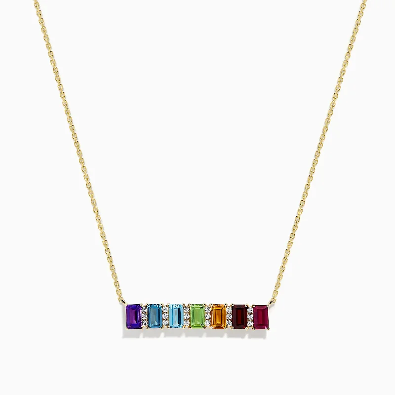 Mosaic 14K Yellow Gold Multi Gemstone and Diamond Necklace, 2.83 TCW