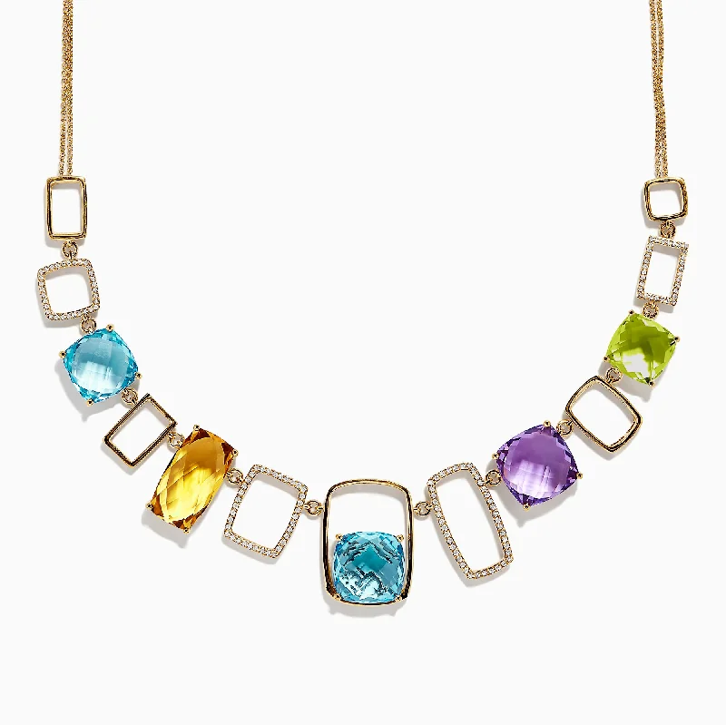 Mosaic 14K Yellow Gold Multi Gemstone and Diamond Necklace, 42.82 TCW