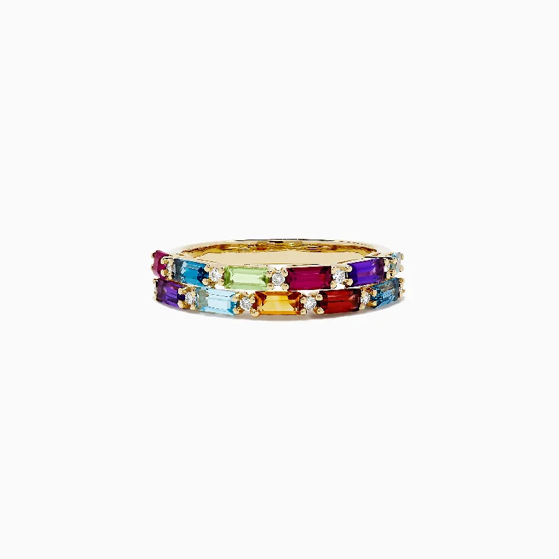 Mosaic 14K Yellow Gold Multi Gemstone and Diamond Ring, 1.40 TCW