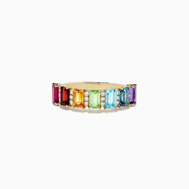 Mosaic 14K Yellow Gold Multi Gemstone and Diamond Ring, 2.83 TCW