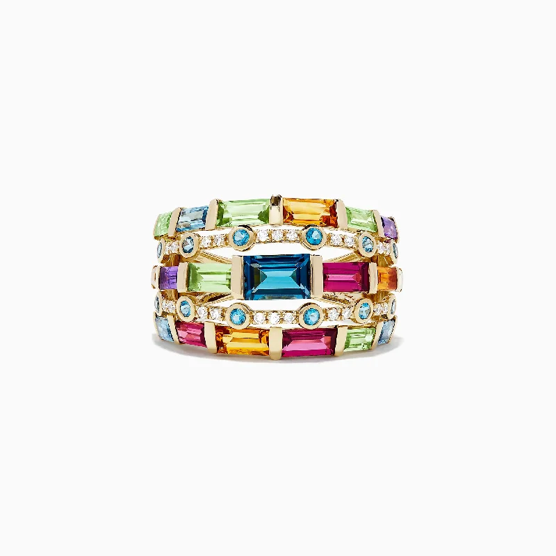 Mosaic 14K Yellow Gold Multi Gemstone and Diamond Ring, 3.90 TCW