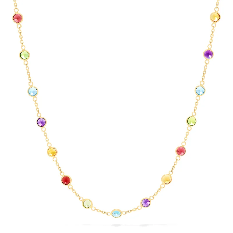 Mosaic 14K Yellow Gold Multi Gemstone Station Necklace, 8.70 TCW