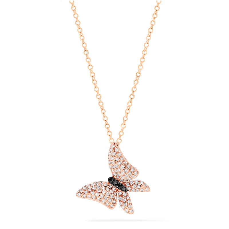 Nature 14K Rose Gold Diamond Butterfly Pendant, 0.41 TCW