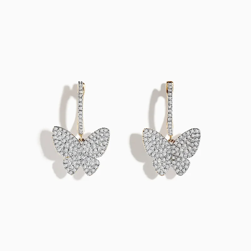 Nature 14K Yellow Gold Diamond Butterfly Drop Earrings