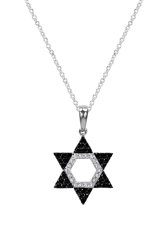 Novelty 14K Gold Black & White Diamond Star of David Pendant, 0.29 TCW