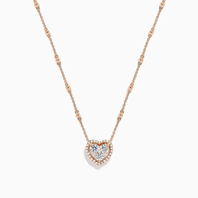 Novelty 14K Rose Gold Diamond Heart Necklace, 0.64 TCW