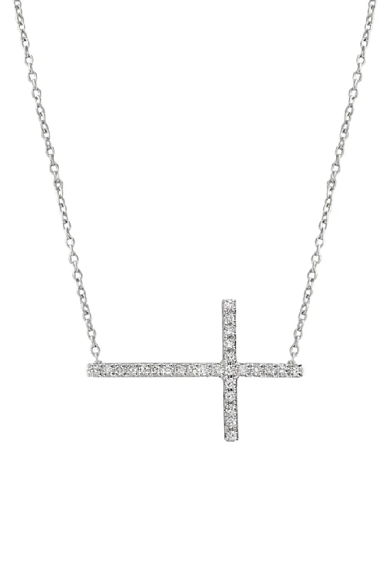 Novelty 14K White Gold Diamond Cross Necklace, .09 TCW