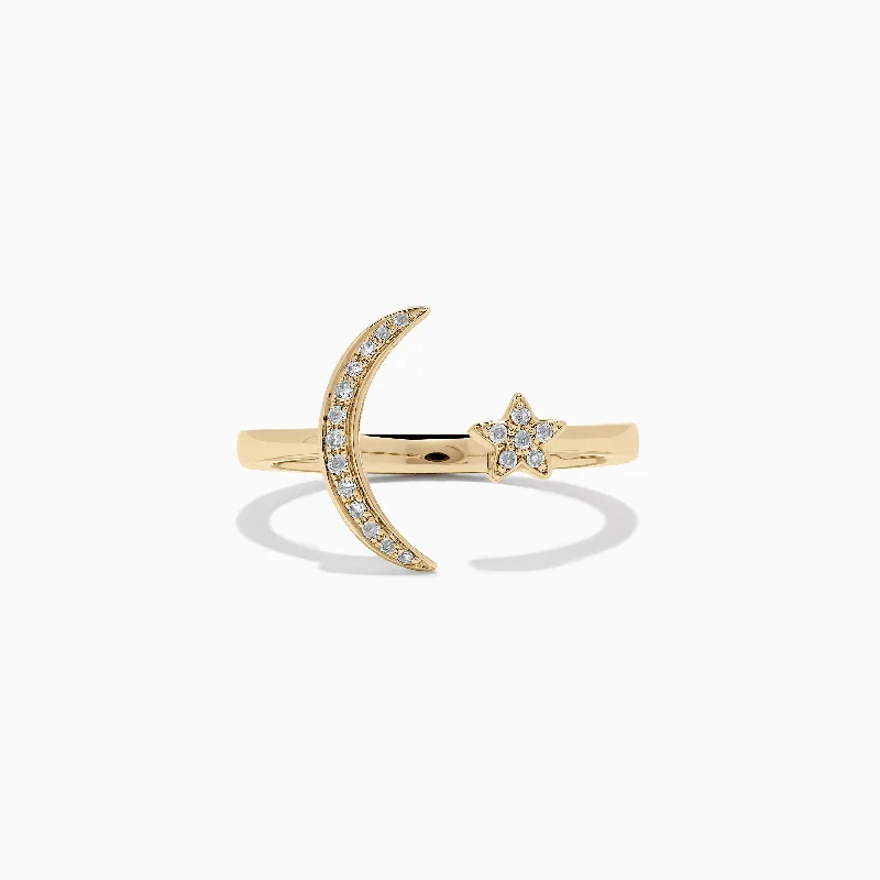 Novelty 14K Yellow Gold Diamond Moon and Star Ring, 0.08 TCW