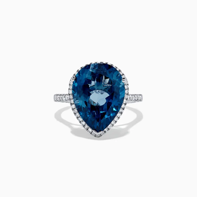 Ocean Bleu 14K Gold London Blue Topaz and Diamond Ring, 11.21 TCW