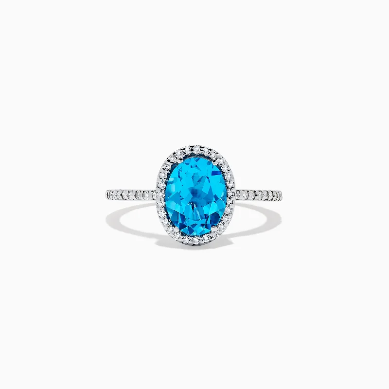 Ocean Bleu 14K White Gold Blue Topaz and Diamond Ring, 2.51 TCW